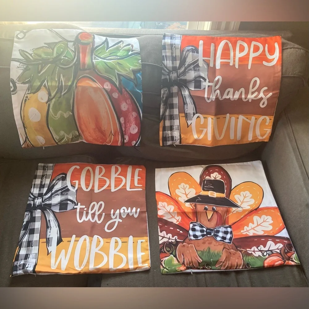 Pillow Covers Thanksgiving Autumn Fall Themed Set of 4 18